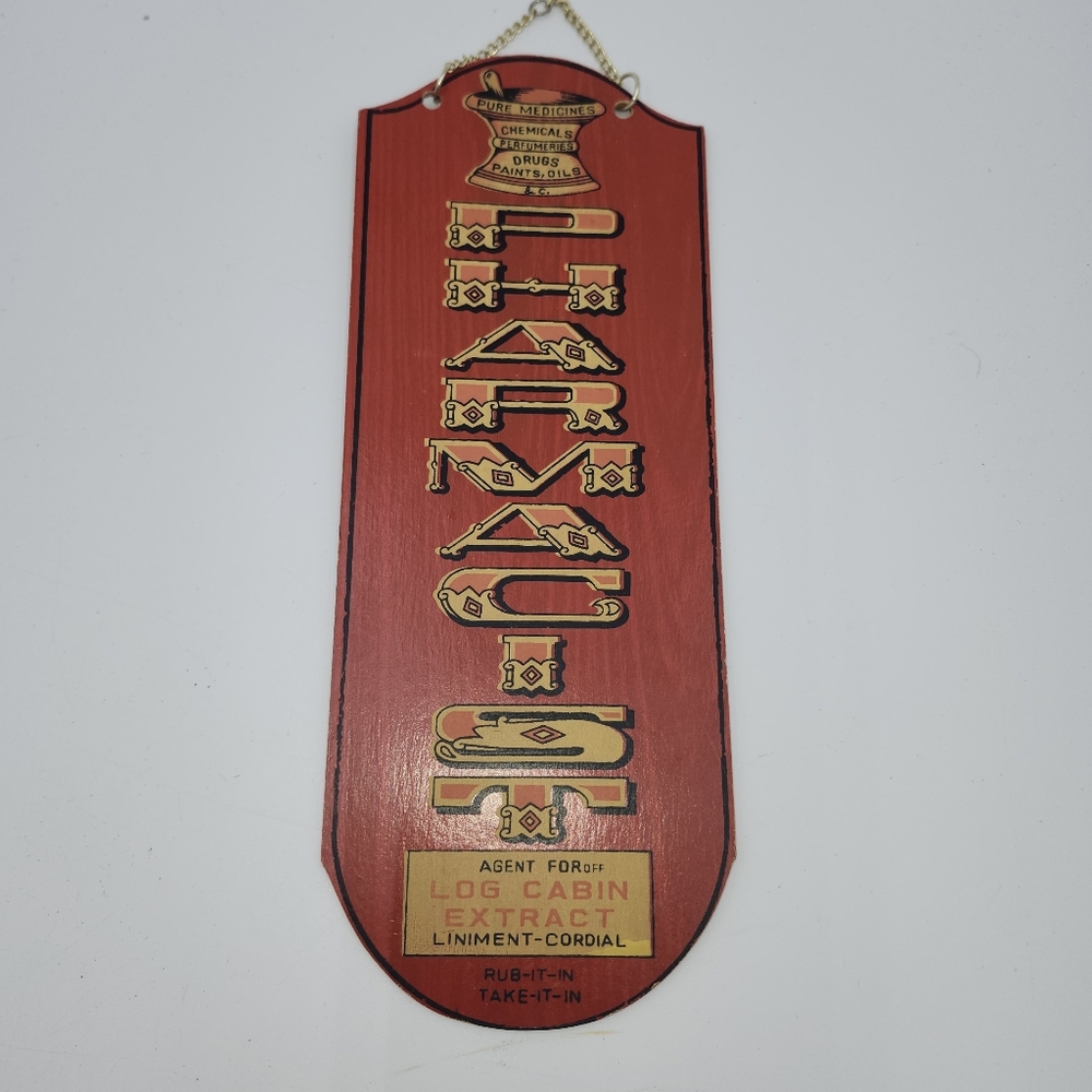 Vintage Wood Sign MCM Retro Decor Japan APCO Wall Hanging PHARMACIST Drugs Pills
